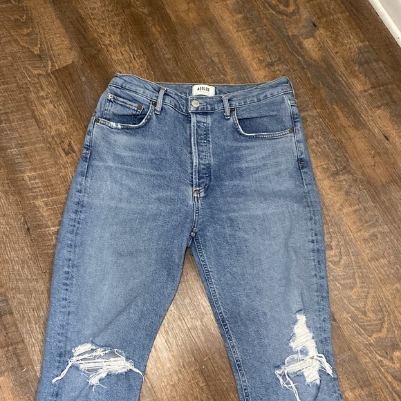 AGOLDE ICONIC 5POCKET HI WAISTED BOYFRIEND FITTING VINTAGE DENIM W/DISTRESSING - Picture 4 of 11